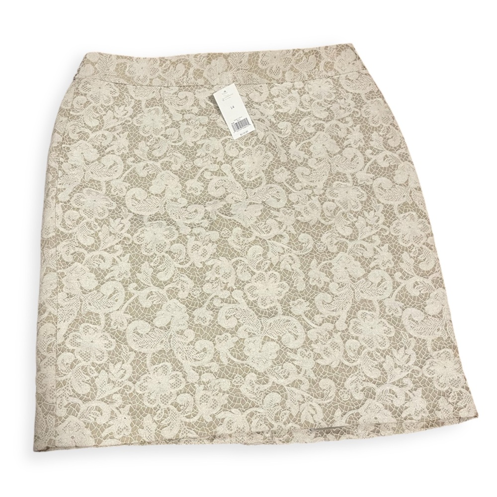 Banana Republic Ivory Off White Tan Floral Lace Pencil Skirt Size 14
